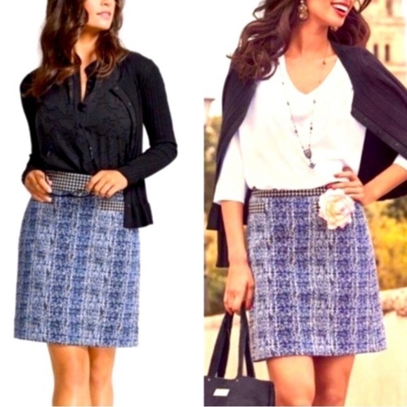 CABI Renia Club 21 blue/black tweed skirt size 6 - Picture 5 of 12
